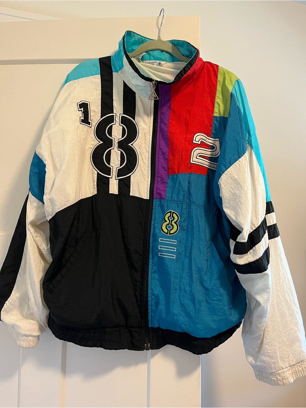 Le Coq Sportif Multicolor Colorblock Windbreaker - Teal, Black, White & Red